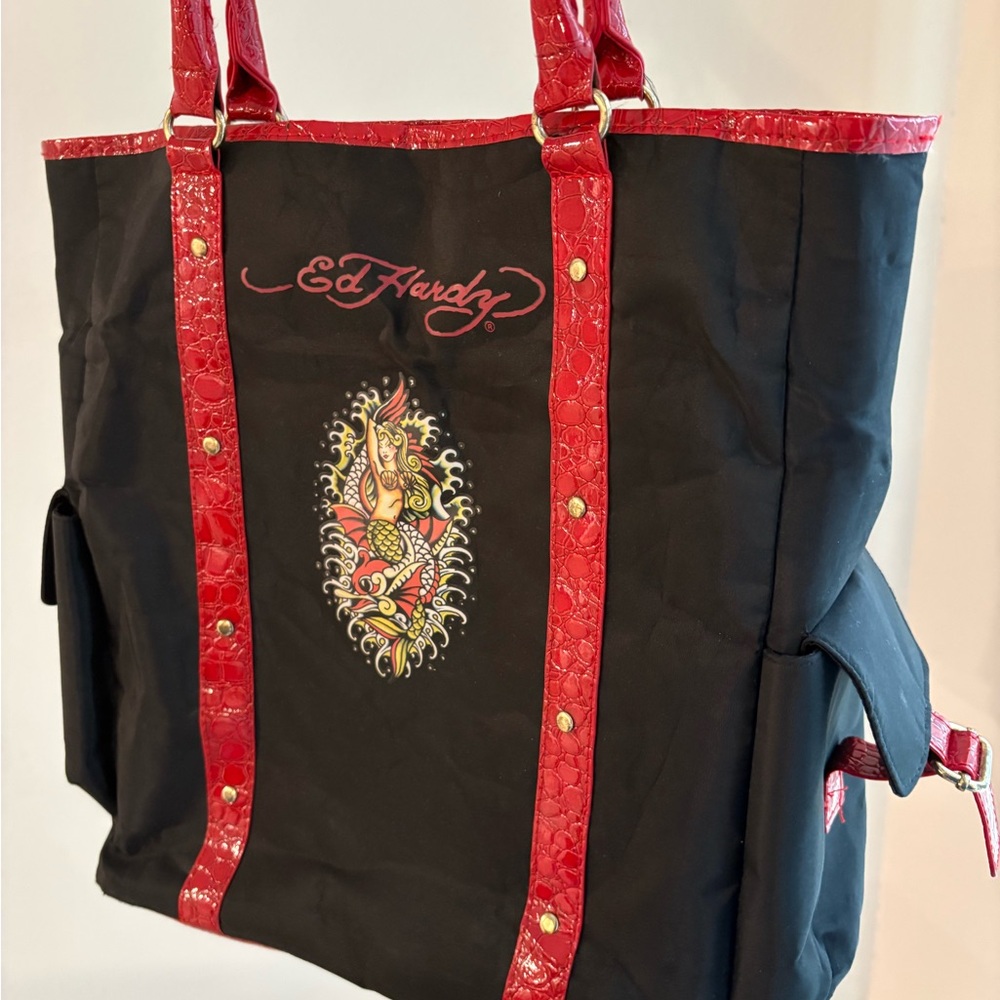 Ed Hardy Black and Red Tote Bag